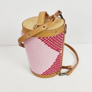 Rags2Riches Wood Cylinder Leather Bag Circle Purse Crossbody R2R One Of A Kind